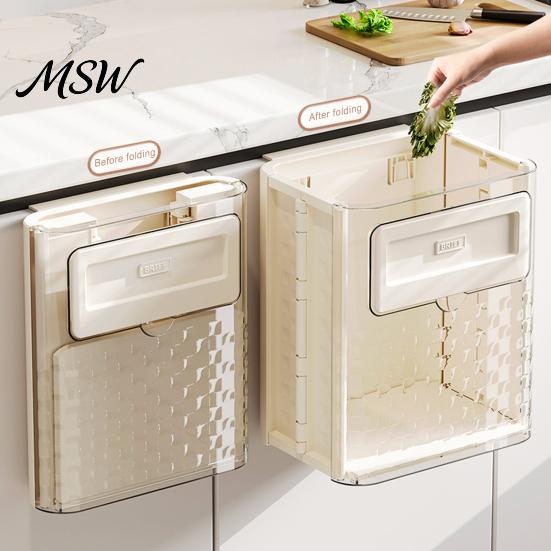 Sleek Plastic Trash Bin Foldable Garbage Can, with Rubbing Board, Lightweight Portable Durable Kitchen Waste Bin, for And Bathroom Cupboard