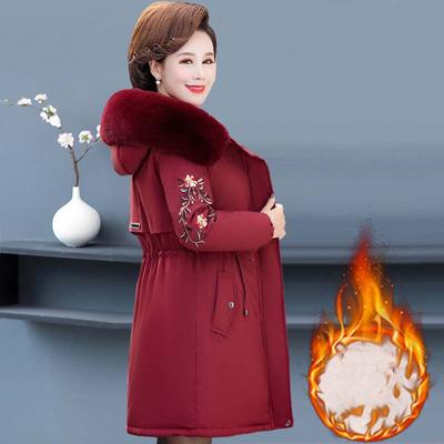 Женская осенне-зимняя теплая куртка с вышивкой для людей среднего возраста, элегантная, удобная куртка