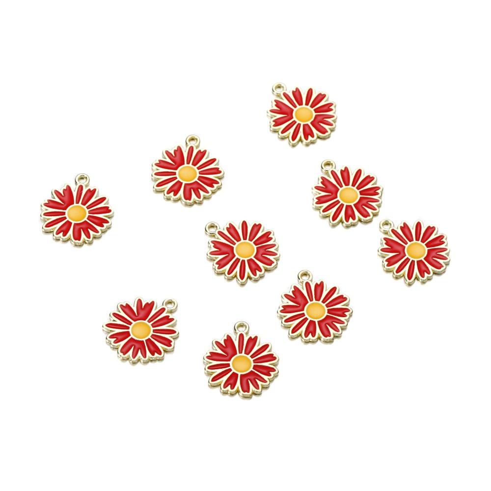 10Pcs/lot Mix Style Colorful Flower Pendants Enamel Metal Necklace Bracelet Charms For DIY Jewelry Making Supplies Accessories