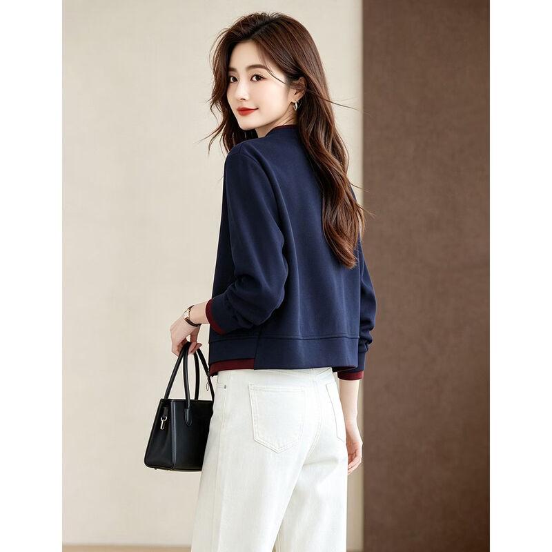 D.F.DEAR Women's Color-Block Zip-Up Crewneck Sweatshirt Jacket