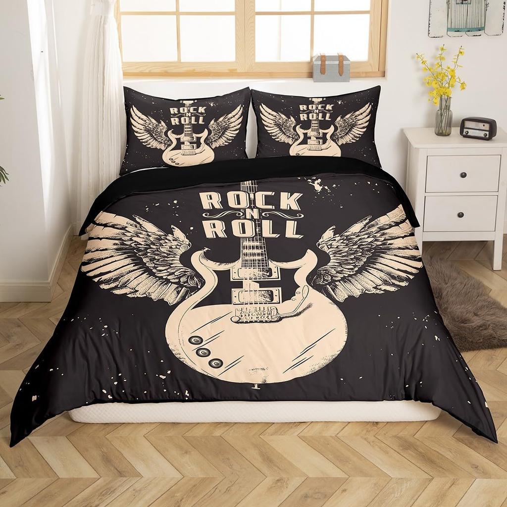 Retro Guitar Wood Grain Three-Piece Duvet Cover 3D Digital Printing Bedding Home Textile