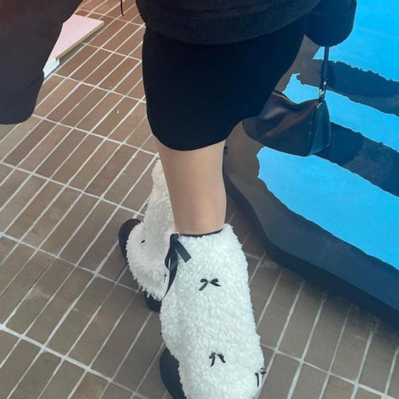 Bow Furs Leg Warmer Winter Furry Long Boot Cuffs Fuzzy Shoe Cover Party Costume for Holiday Festival Performances Play