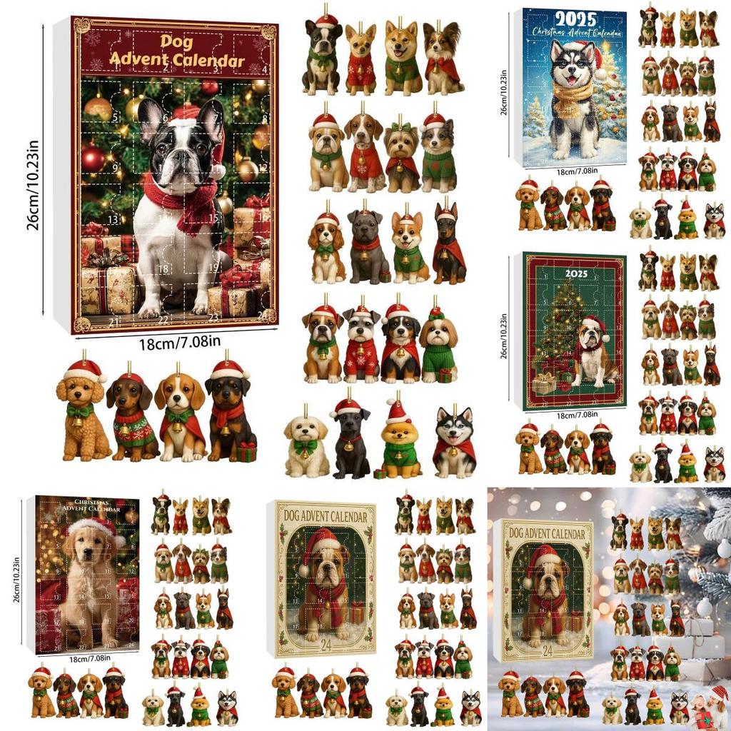 Собака Календарь обратного отсчета до Рождества Сюрприз Бокс Елка Акриловые Подарки Подвеска