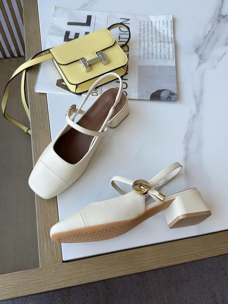 Туфли Мэри Джейн на французском каблуке с квадратной головкой 2024 года, летние новые ретро-туфли на среднем толстом каблуке с юбкой-мешком, женские босоножки