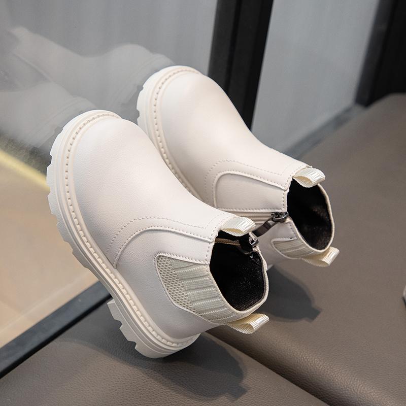 Кожаные ботинки для мальчиков и девочек, боковая молния, ретро британский стиль, детская мода, носки-ботинки 2024 весна-осень, детские ботильоны 2024