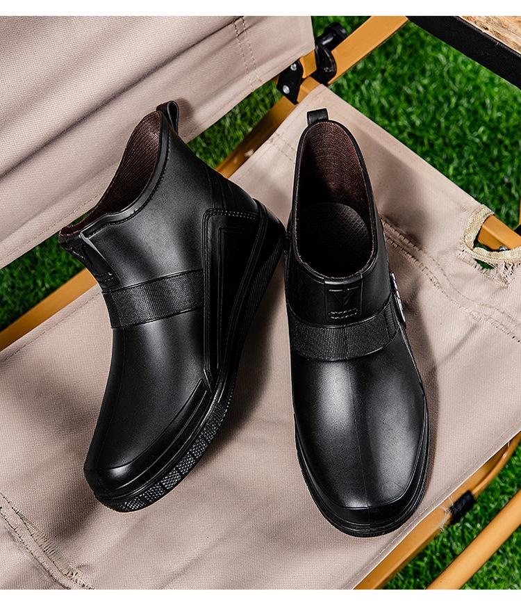 Мужские короткие модные резиновые сапоги - Черные/Красные, средней высоты голенище, со шнурком, светоотражающие резиновые сапоги для ходьбы по воде и рыбалки.