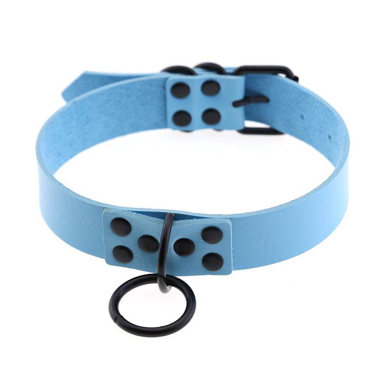 Готический панк темный кожаный PU кожаный ожерелье с кольцом на ключицу