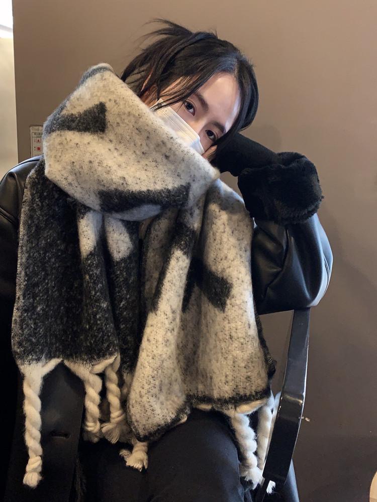 F Word New Mohair Braided Scarf Women's Winter Shawl Thickened High-end Warm Plush Scarf