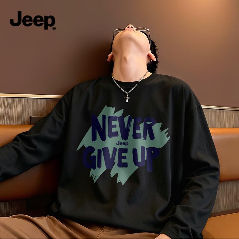 JEEP Men's Heavyweight Casual Loose Long-Sleeve Crew Neck T-Shirt