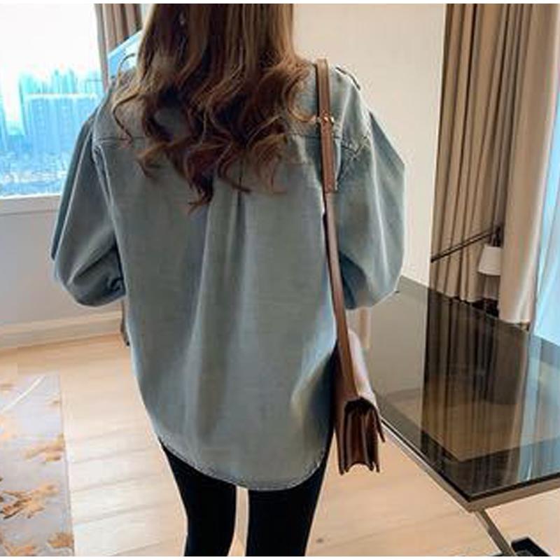 Women's Denim Shirt Loose Double Pocket Long Sleeved Versatile Casual Coat Shirt Women Fashion Jean Jackets Spring Autumn Trend 2025