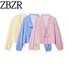 Zbzr Autumn New Women Clothes Western Style Fashion Temperament Bowknot Decoration Stripe Poplin Shirts 1971160
