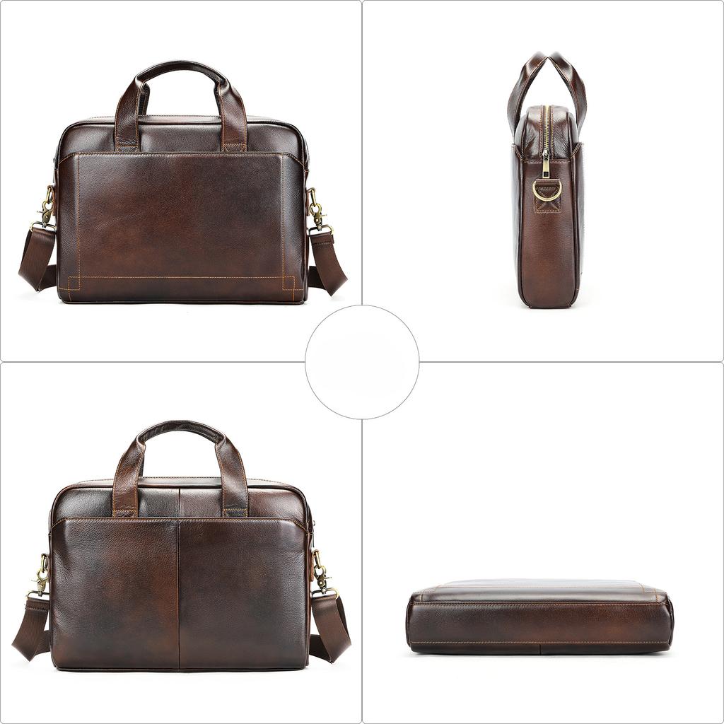 Men's Leather Handbag Head Layer Cowhide Briefcase Leather Laptop Bag Business Bag