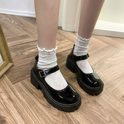Женские туфли Мэри Джейн, туфли на платформе, ретро, лакированная кожа, высокие каблуки, панк, толстые каблуки, женская обувь, черные, с ремешком на щиколотке, одинарные туфли