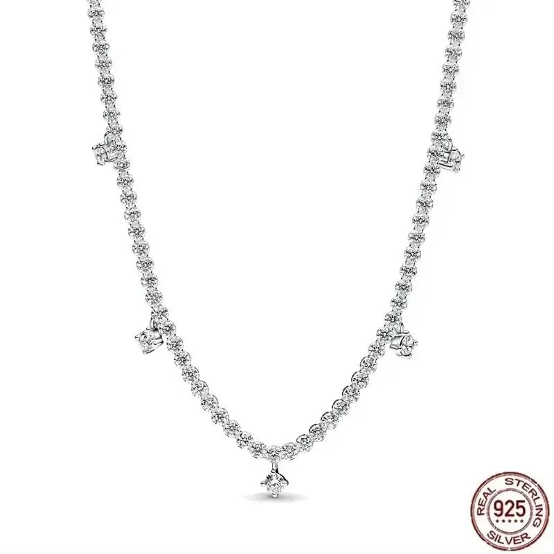 Серебряное колье 925 пробы в форме сердца Рождественский Подарок на День Рождения для Женщин Блестящее Круглое Изысканное Украшение Классический Шарм Сюрприз