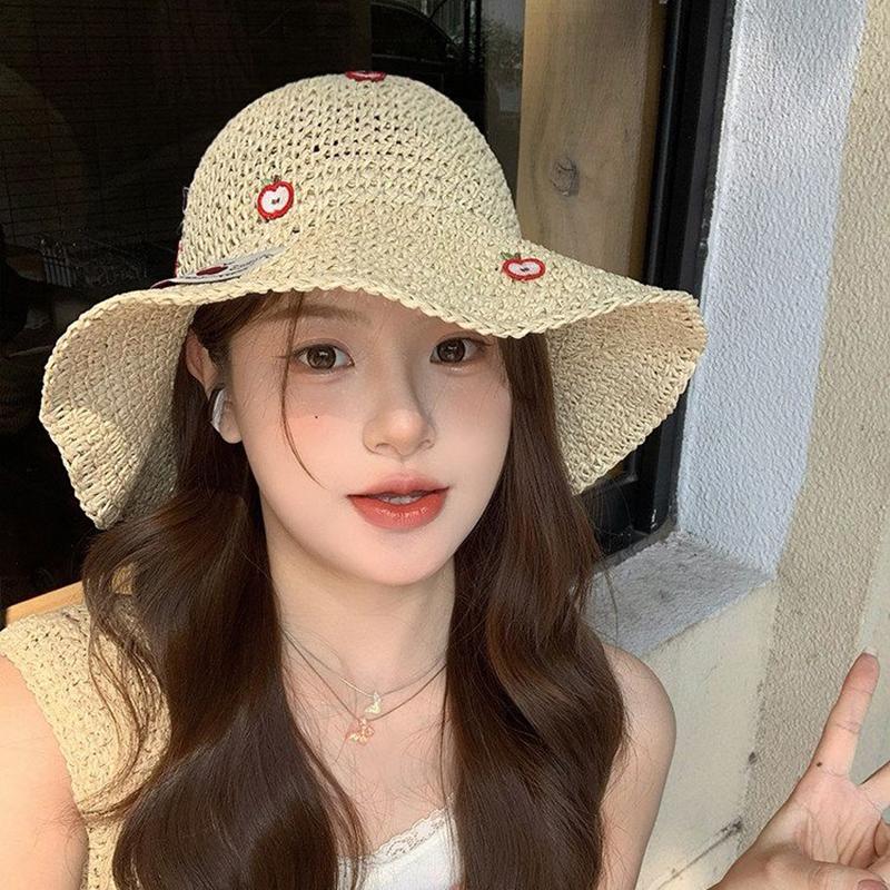 Sweet Vacation Leisure Handmade Straw Hat For Women Girls Breathable Summer Sun Hat Foldable Able Sunscreen Hat Gifts