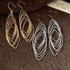 Exquisite Oval Hollow Long Tassel Dangle Earrings Gold Silver Exaggerated Ear Hook Light Luxury Ear Drop Ear Clip Women