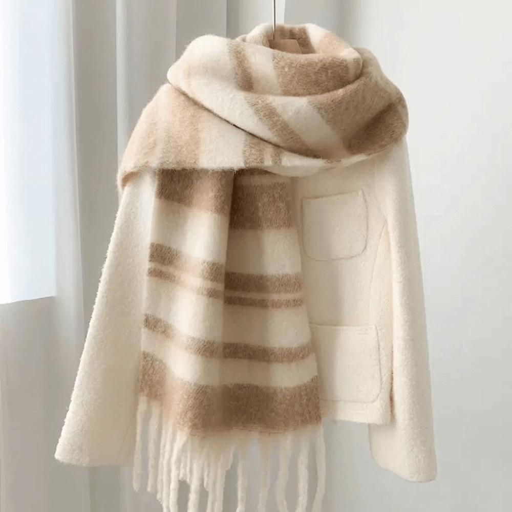 Mohair Winter Cashmere Scarves Tassel Neck Warmer Simple Stripe Wool Scarf Student