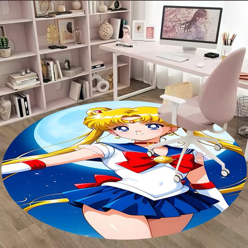 1pc Sailor Moon  Carpet, Round Rug, Comfortable, Suitable for Entryways, Living Rooms, Office, And Bedrooms, Christmas Decoration