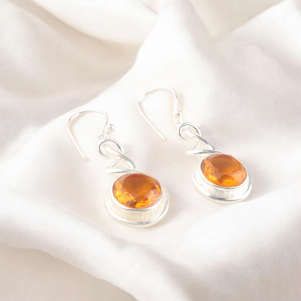 Желтый Цитрин Драгоценный Камень 925 Стерлинговое Серебро Подвески Женские Серьги 1.67" CE-14-4
