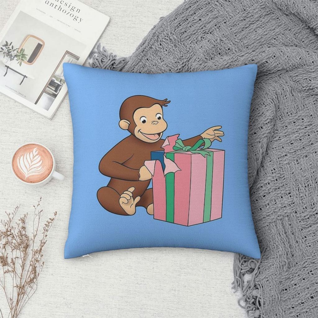 Curious George Birthday Gift Square Pillowcase Pillow Cover Cushion Throw Pillow For Home Sofa Living Room