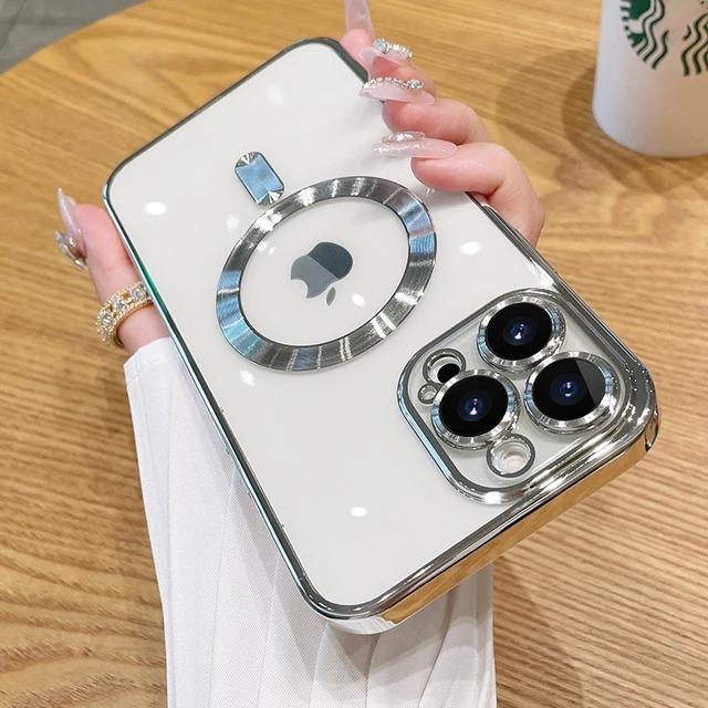 Модный Мягкий Чехол с Покрытием для iPhone 16 15 14 13 12 11 Pro Max Plus Чехол Совместимый для Magsafe Магнитной Беспроводной Зарядки Чехол