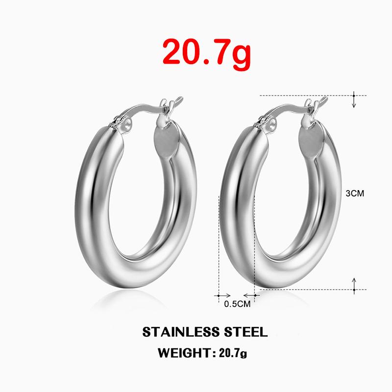 Classic Fashion Smooth Round Hoop Earrings For Women Stainless Steel 5Mm Thick Ear Buckle Huggie Earrings Circle Vintage Jewelry