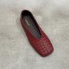 25 French retro style woven square head loafers women's shallow mouth flat bottom one pedal grandma shoes
