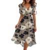 Женское свободное повседневное платье с V-образным вырезом, расклешенная юбка, короткие рукава, напечатанное платье с принтом