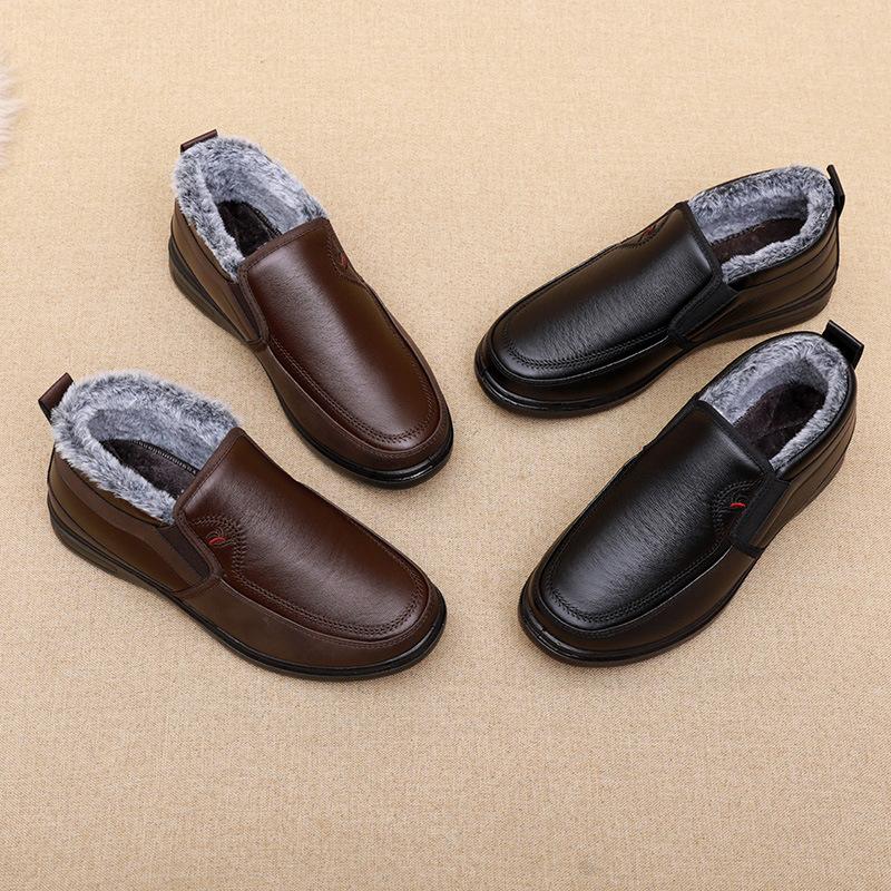 Мужская зимняя обувь на подкладке из искусственной кожи с мехом, уличная нескользящая водонепроницаемая деловая повседневная обувь, теплая мужская обувь на утепленной флисовой подкладке