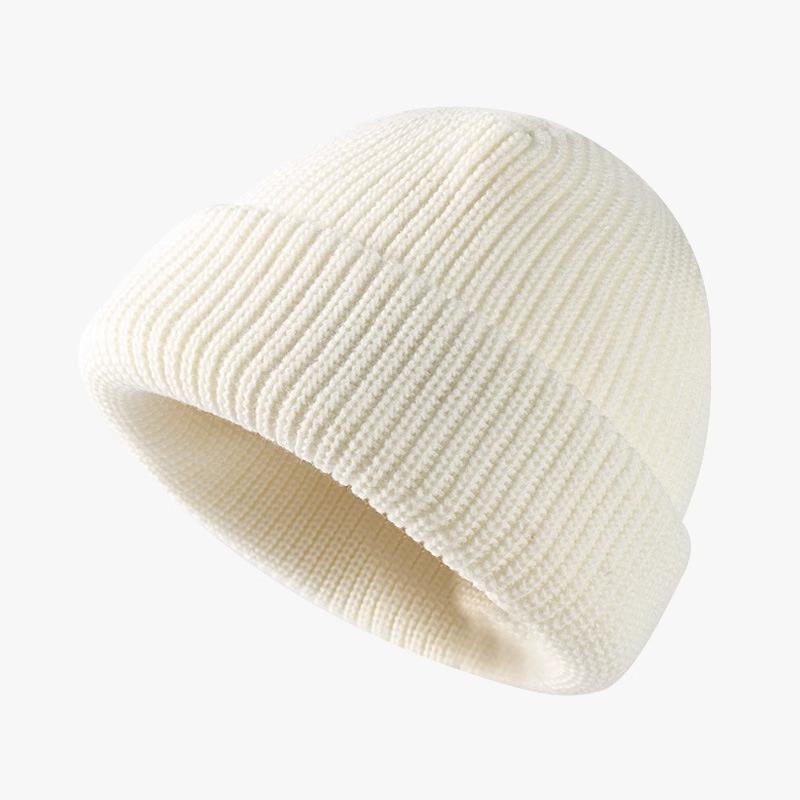 Knitted Hat Women's Cold Hat Winter Hat Men's Autumn and Winter Melon Leather Hat Solid Color Versatile Dome Wool Hat