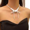 Элегантное большое жемчужное колье-чокер, преувеличенная ключичная цепочка, бант, бусины, ожерелья для вечеринки
