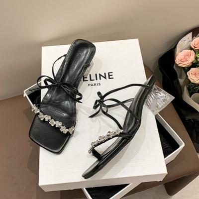 Женские тапочки Роскошные туфли на высоком каблуке со стразами Тапочки с бантом для женщин 2025 Лето Новые туфли на высоком каблуке Sandalias Mujer