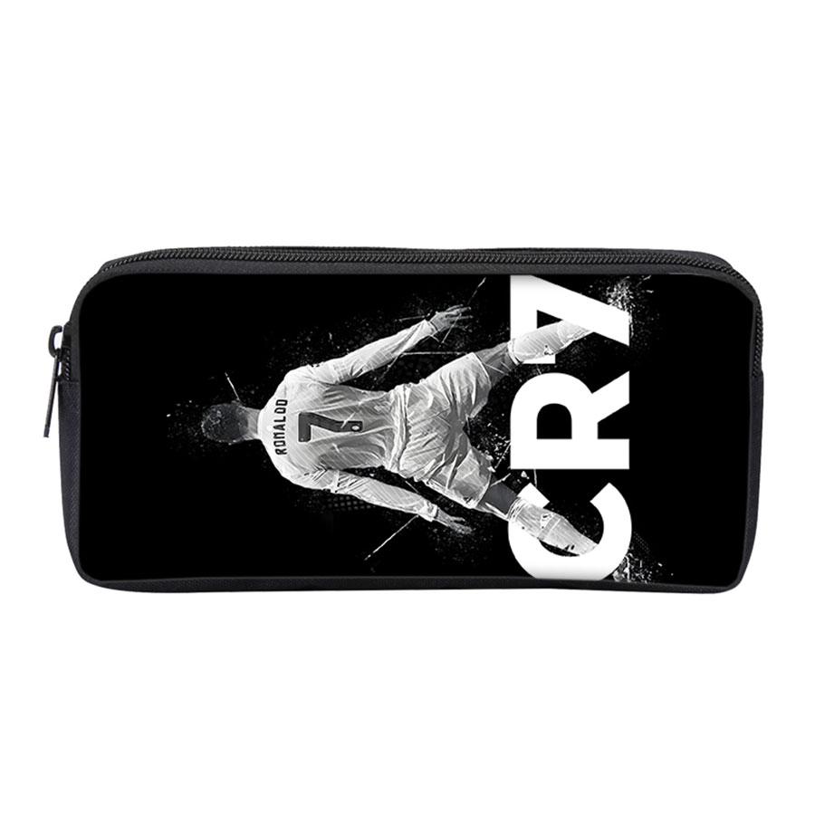 Черная пенал-карандашница с узором Футбольная Звезда CR7, на молнии, из холщовой ткани, Органайзер для канцелярских принадлежностей для школ и офисов