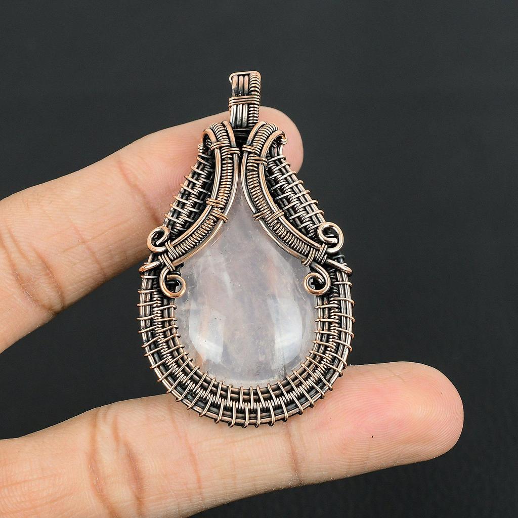 Rose Quartz Jewelry, 999 Copper Wire Wrapped Pendant Handmade Gemstone Jewelry, Gifts For Wife Brand New Pendant