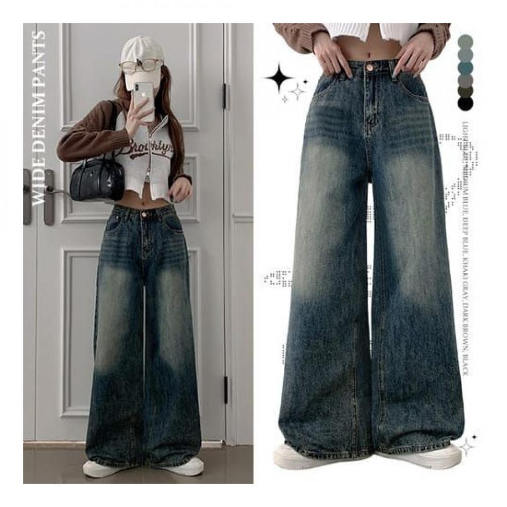 The Pink Hoker Cat Brush Washing Wide Denim Pants