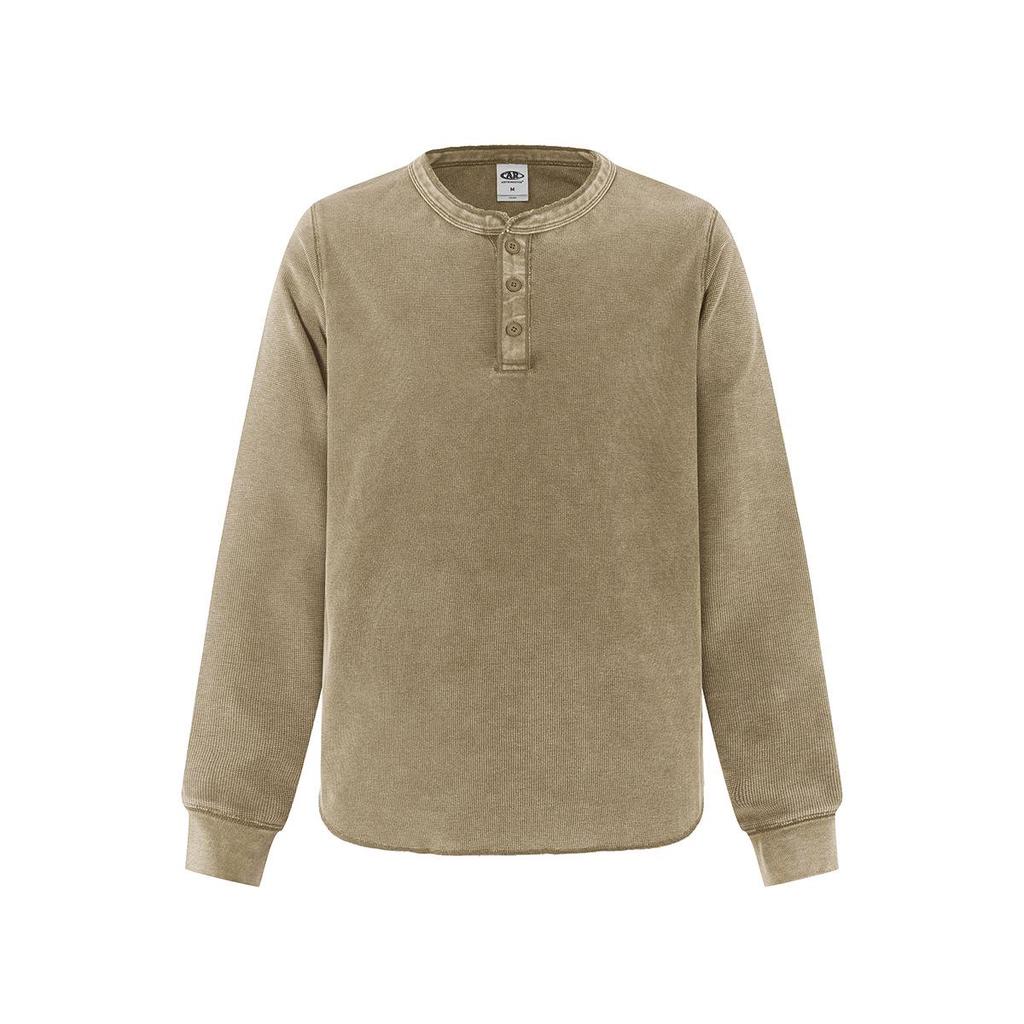 Мужская осенняя футболка-henley с вафельной текстурой, длинным рукавом, воротником-henley, стилем batik, стиркой