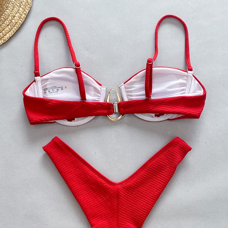2025 New Sexy Hollow Out Swimsuit Female Solid Color Bikini Flat Chest Strap Swimsuits Fashion Beach Party Bikini Sets Holiday