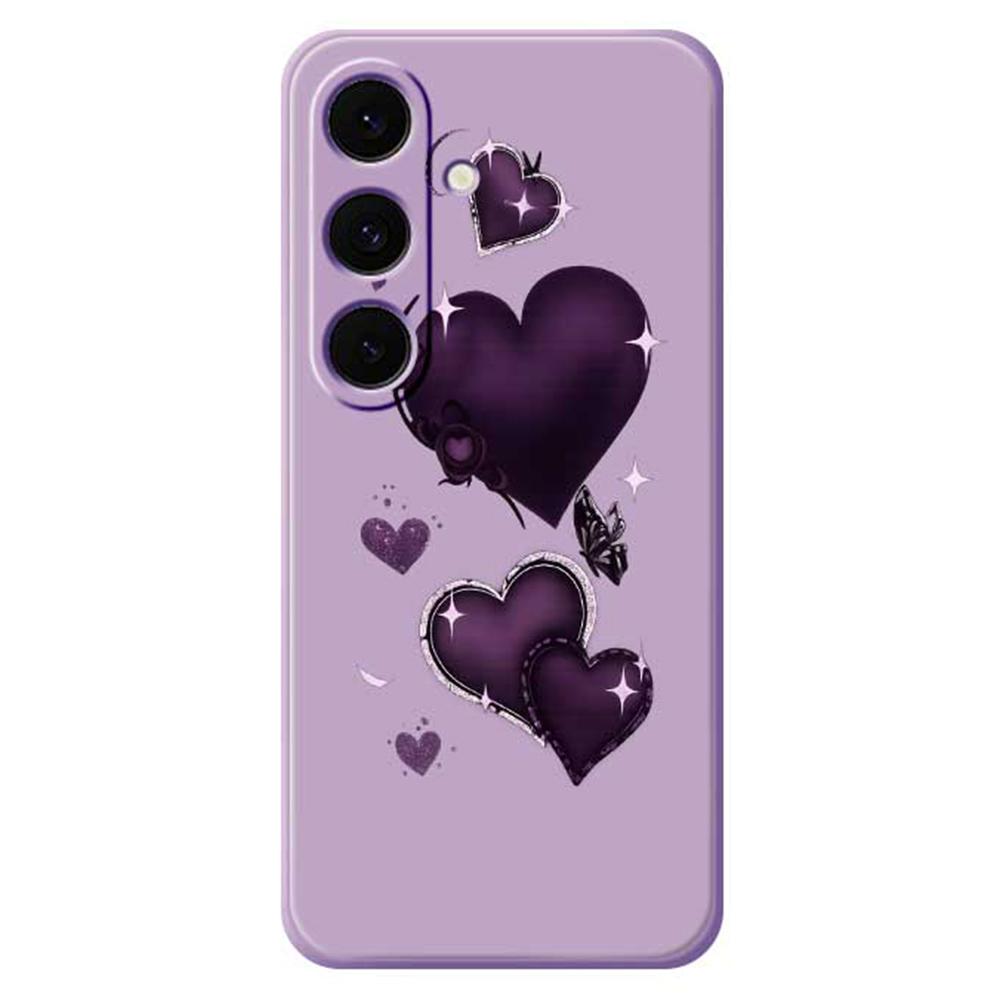 For Samsung Galaxy S25 FE Case Purple Love Pattern Printing Straight Edge TPU Phone Back Cover