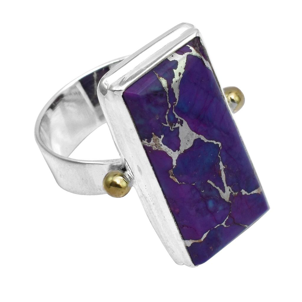 Двухцветное кольцо ручной работы из стерлингового серебра 925 пробы с натуральным фиолетовым бирюзовым камнем для женщин и девочек