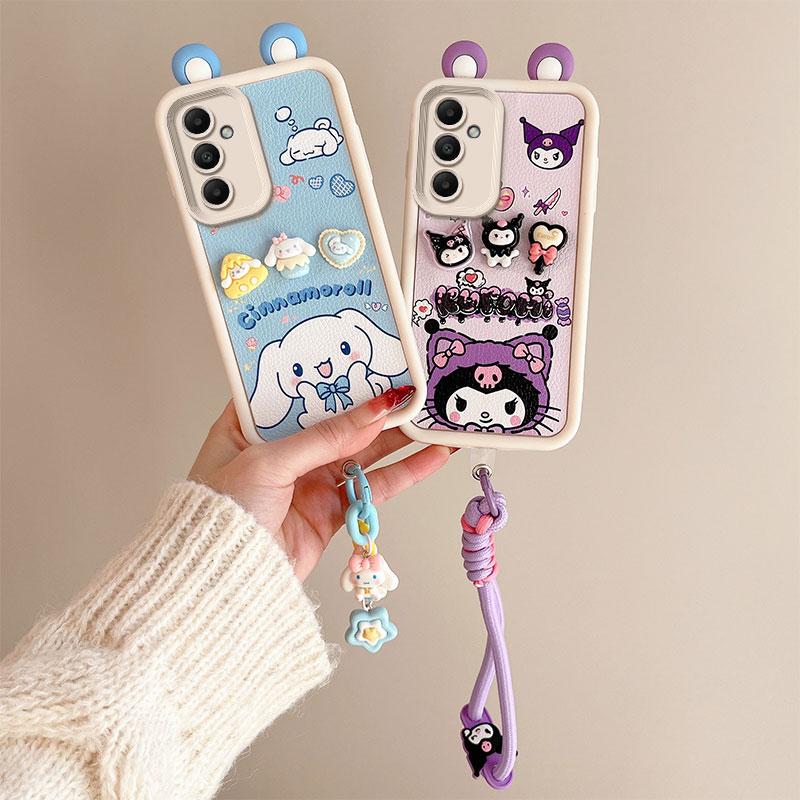KEYSION Cute Ear 3D Cartoon Case for Samsung A54 5G A34 with Bracelet Soft Silicone Shockproof Phone Cover for Galaxy A24 A14 LTE