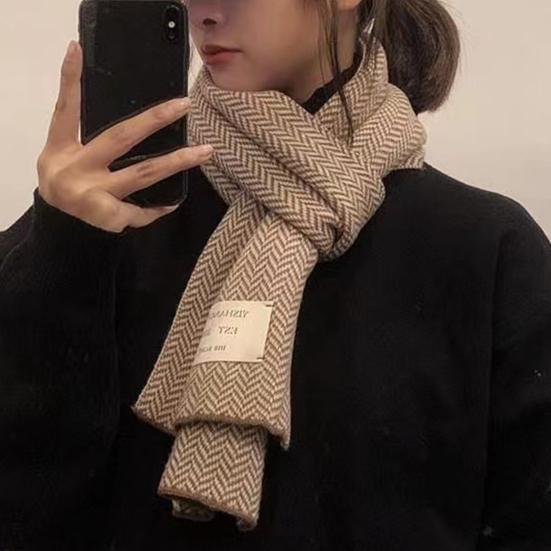 Winter Scarf Thickened Knitted Color Matching Printed Elastic Stay Warm Anti-shrink Lady School Outdoor Scarf Clothes Accessories
