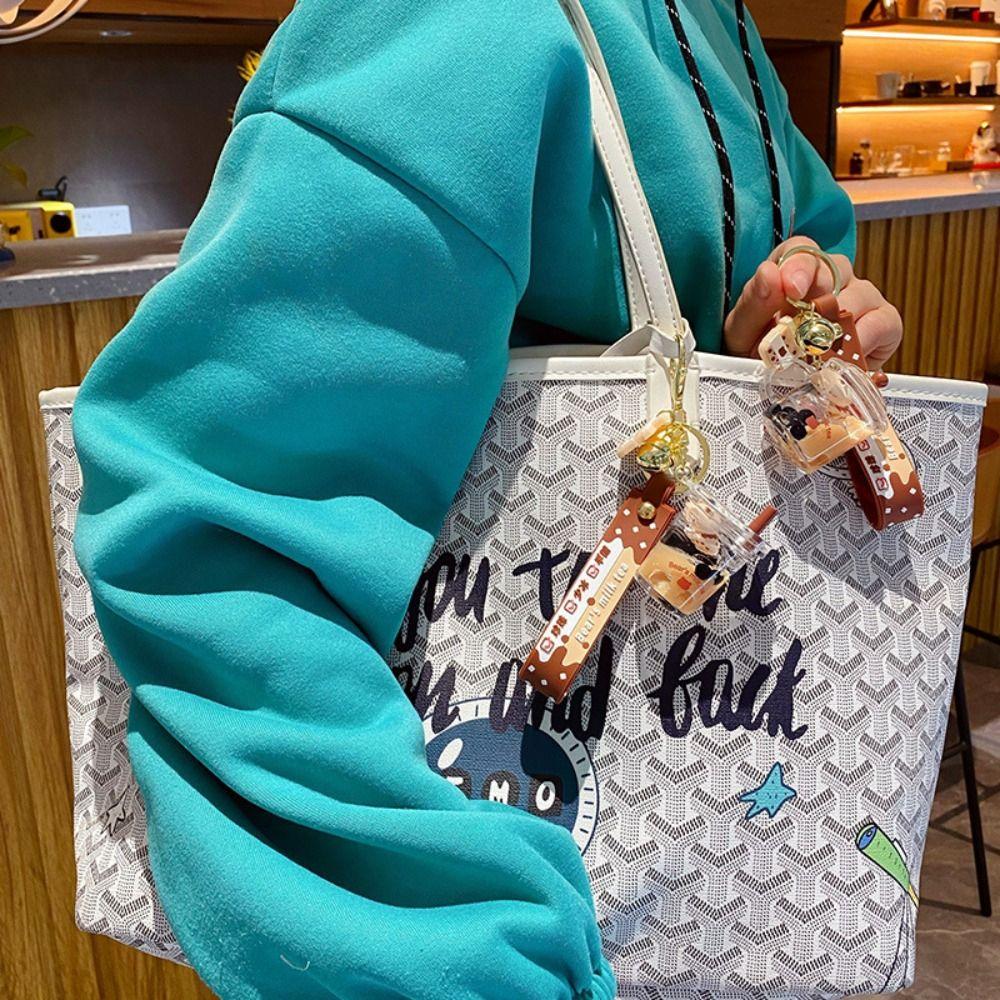 Tea Cup Key Chain Bag Pendant Liquid Oil Keyring Milk Tea Bottle Keyring Milk Tea Cup Bear Keychain