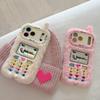 Cute Plush Phone Case for iPhone 11 12 13 14 15 16 17 Pro Max Plus Retro Game Console Design with Camera Stand Soft Fuzzy Cover
