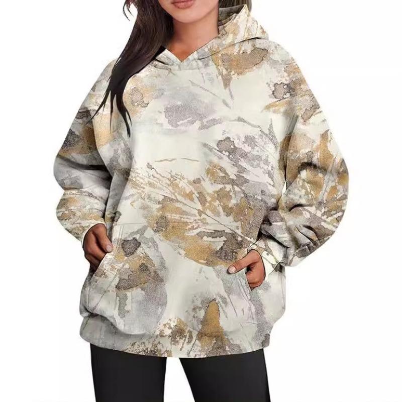 Осень-зима Женская толстовка с капюшоном Plus Velvet Fashion Printed Loose Fit Pullover Sweatshirt Hoodies
