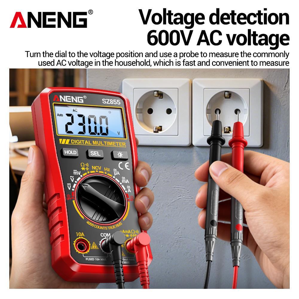 Aneng SZ855 Цифровой мультиметр 4000 отсчетов Тестер NCV AC DC 600V 10A Емкость Сопротивление Частота Диод Прозвонка Защита от перегрузки Подсветка Удержание данных для инструментов электрика