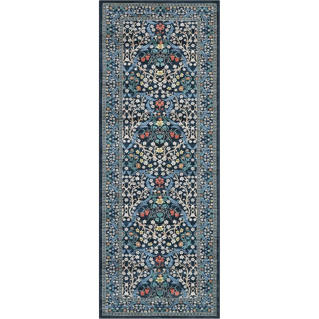 Коврик-дорожка для коридора, напольный коврик, темно-синий ковер с растительным цветочным рисунком, ковры в богемном стиле для домашнего декора, мягкие ковры, которые можно стирать в машине