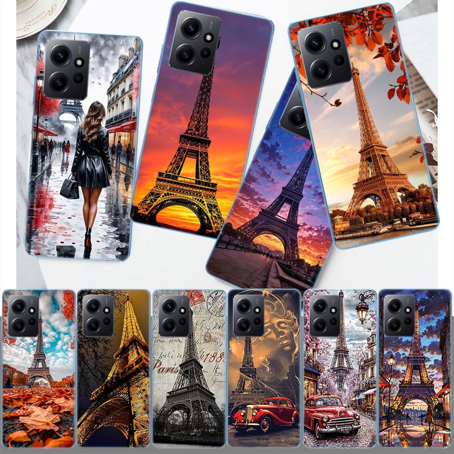 Eiffel Tower Art Phone Case For Redmi 12 13C 12C 15C 9 10 10C Note 13 Pro Plus 14 15 Pro 9T 9C 9A TPU Soft Cover Clear Cell Case