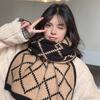 Women Scarf Rhombus Pattern Knitted Scarf Double-Sided Warm Lightweight Winter Neck Warmer Outdoor Cycling Scarf