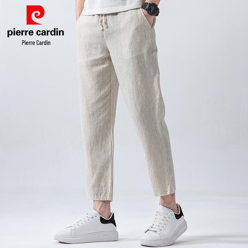 Pierre Cardin Men's 100% Linen Straight-Leg Cropped Pants