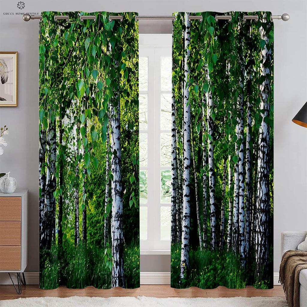 2 шт. Занавески с 3D-стереопечатью «Лесной пейзаж» на люверсах, 100% полиэстер, декоративные занавески для спальни, гостиной, кухни, окна
